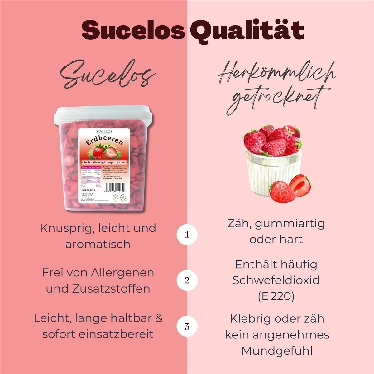 Sucelos Gefriergetrocknete Erdbeeren 1x 300g knusprige Erdbeerscheiben