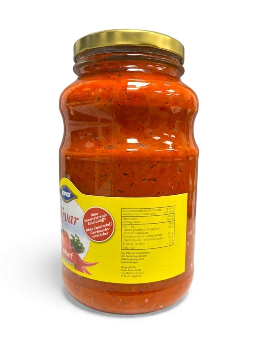 SOFKO Ajvar scharf 6x 2.5kg Glas, scharfe Paprikagemüsezubereitung, Paste