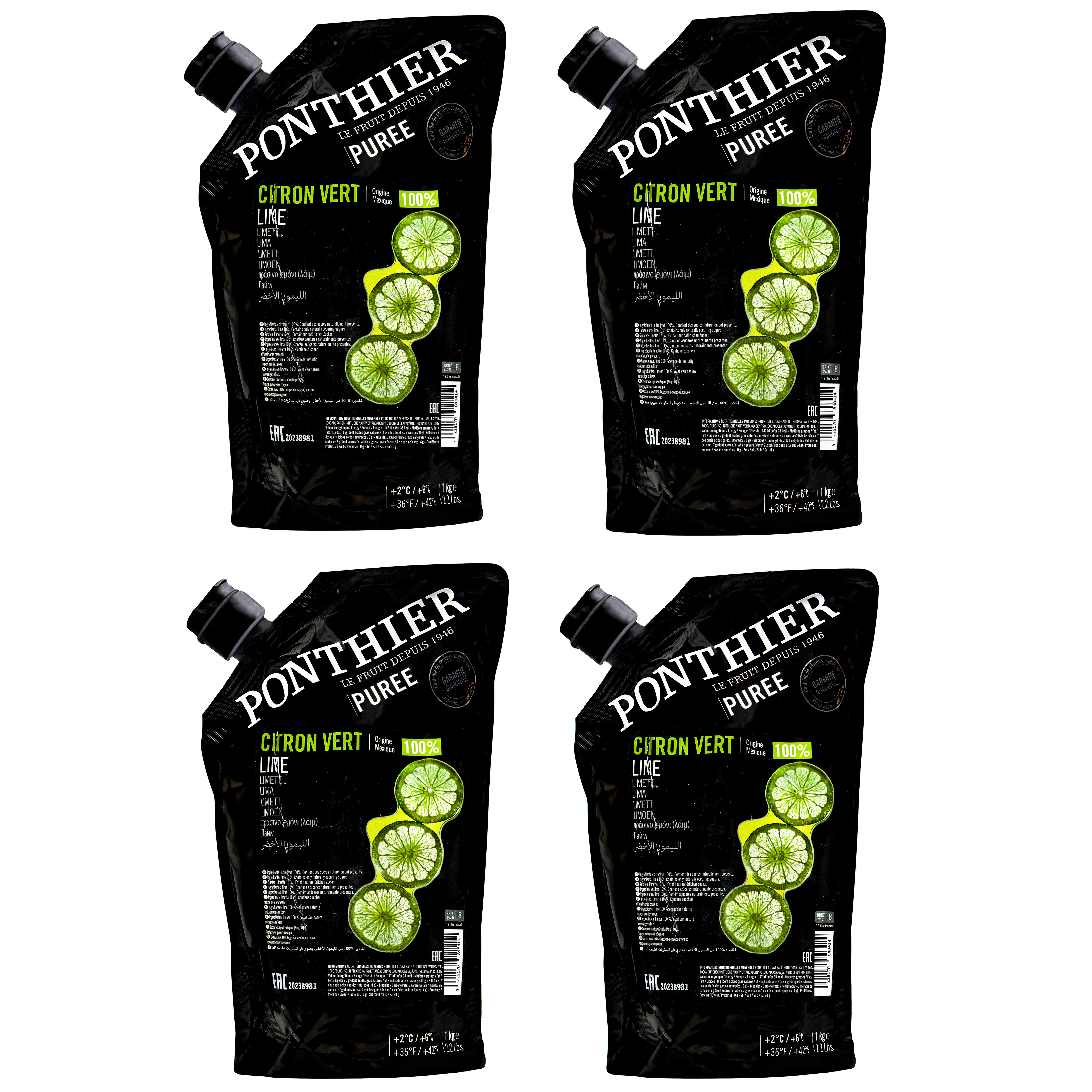 Ponthier LIMETTEN PÜREE Zitrus-Frucht-Püree 4x 1KG 