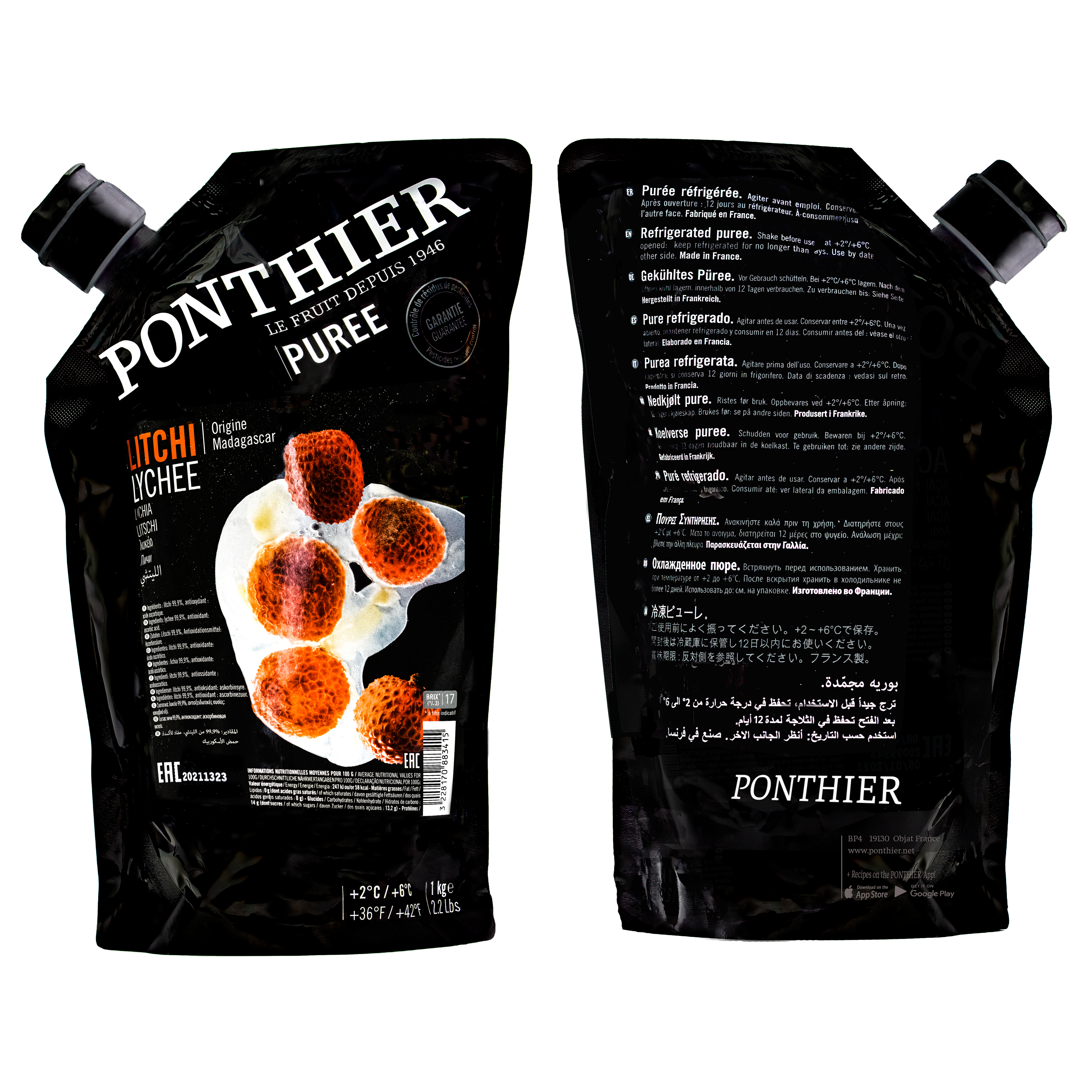 Ponthier LITSCHI PÜREE Lychee-Frucht-Püree 6x 1KG 