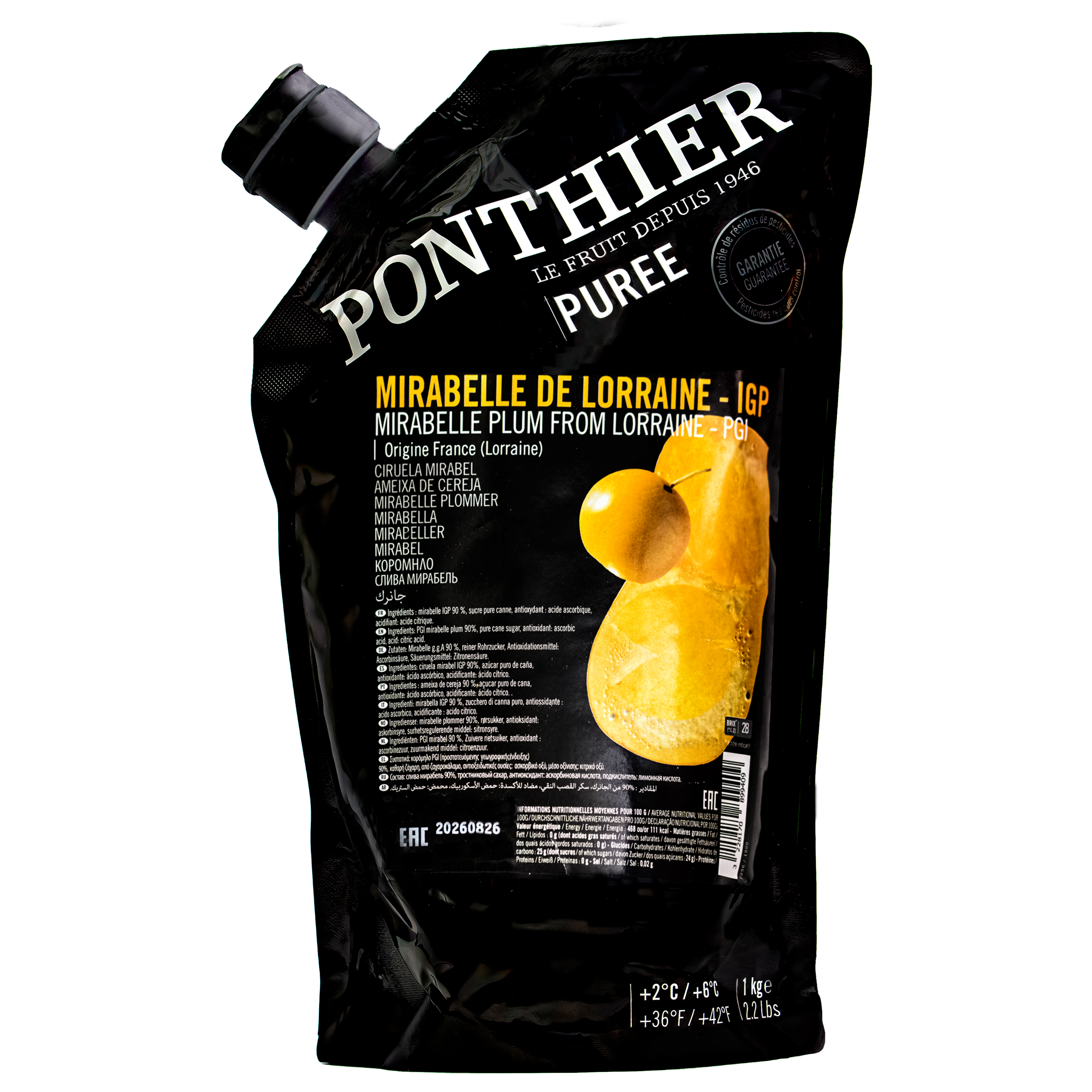 Ponthier MIRABELLEN PÜREE Zwetschge-Frucht-Püree 1KG 