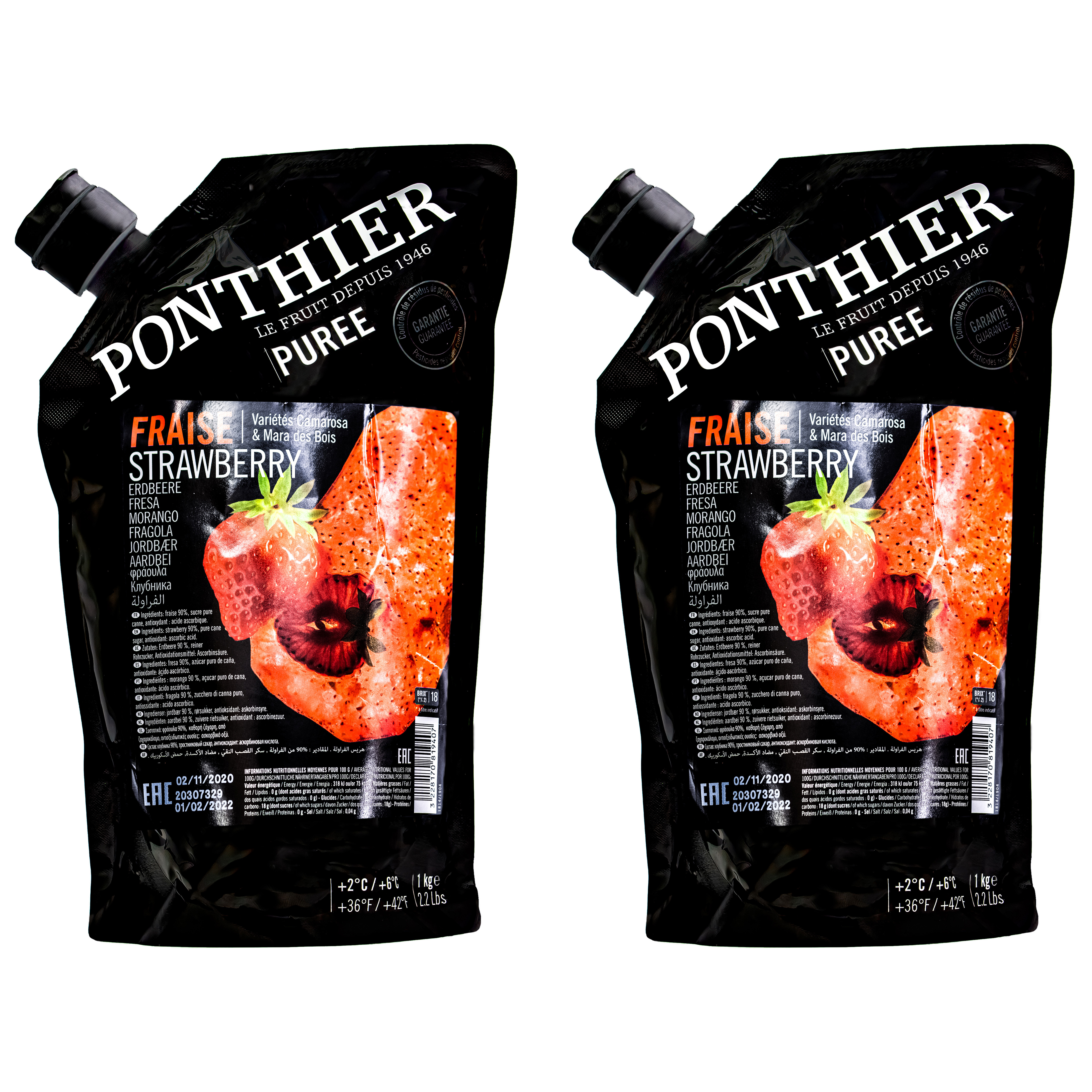 Ponthier ERDBEEREN PÜREE Camarossa-Mara-des-Bois-Beeren 2x 1KG