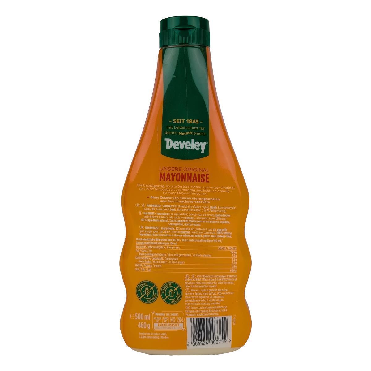 DEVELEY Original Mayonnaise klassisch  cremig mit 80 % Fett für Fritten Burger 500ml