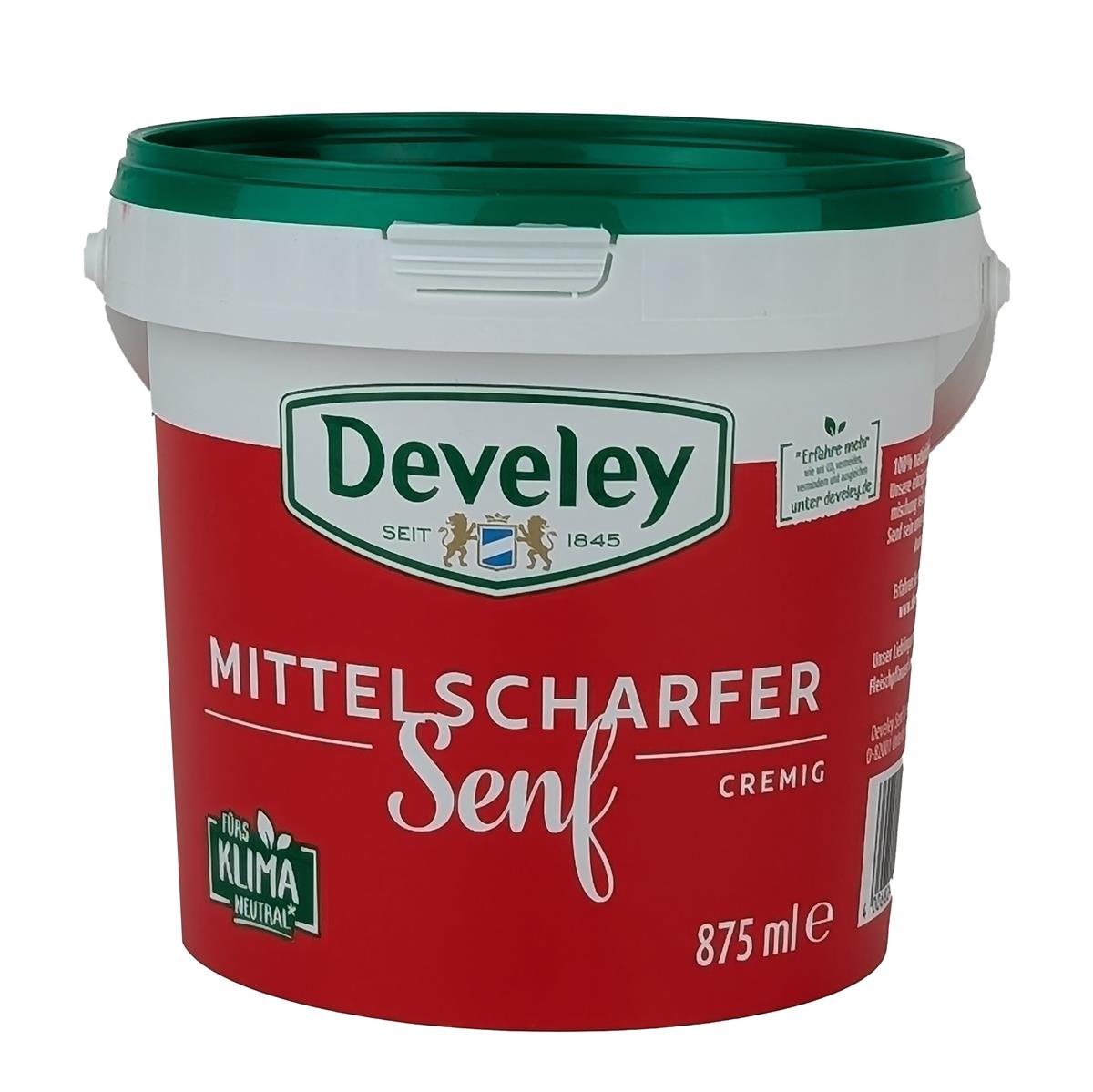 DEVELEY Mittelscharfer Senf cremiger Tafelsenf im Eimer ohne Zusatzstoffe 6x 875ml