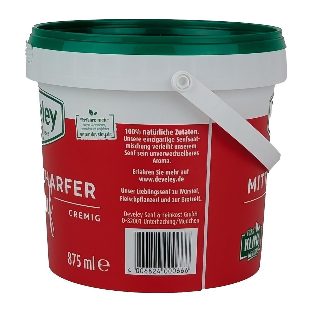 DEVELEY Mittelscharfer Senf cremiger Tafelsenf im Eimer ohne Zusatzstoffe 6x 875ml