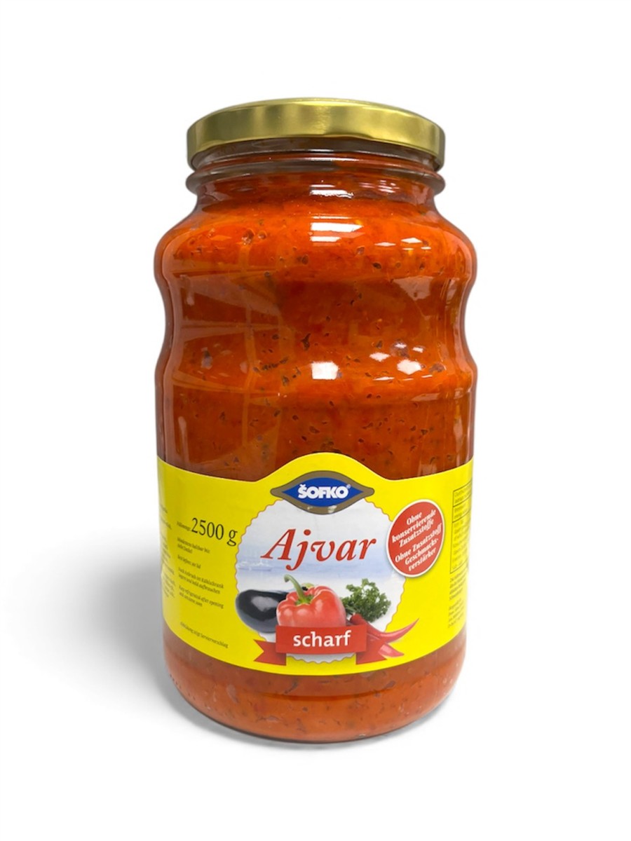 SOFKO Ajvar scharf 2.5kg Glas, scharfe Paprikagemüsezubereitung, Paste