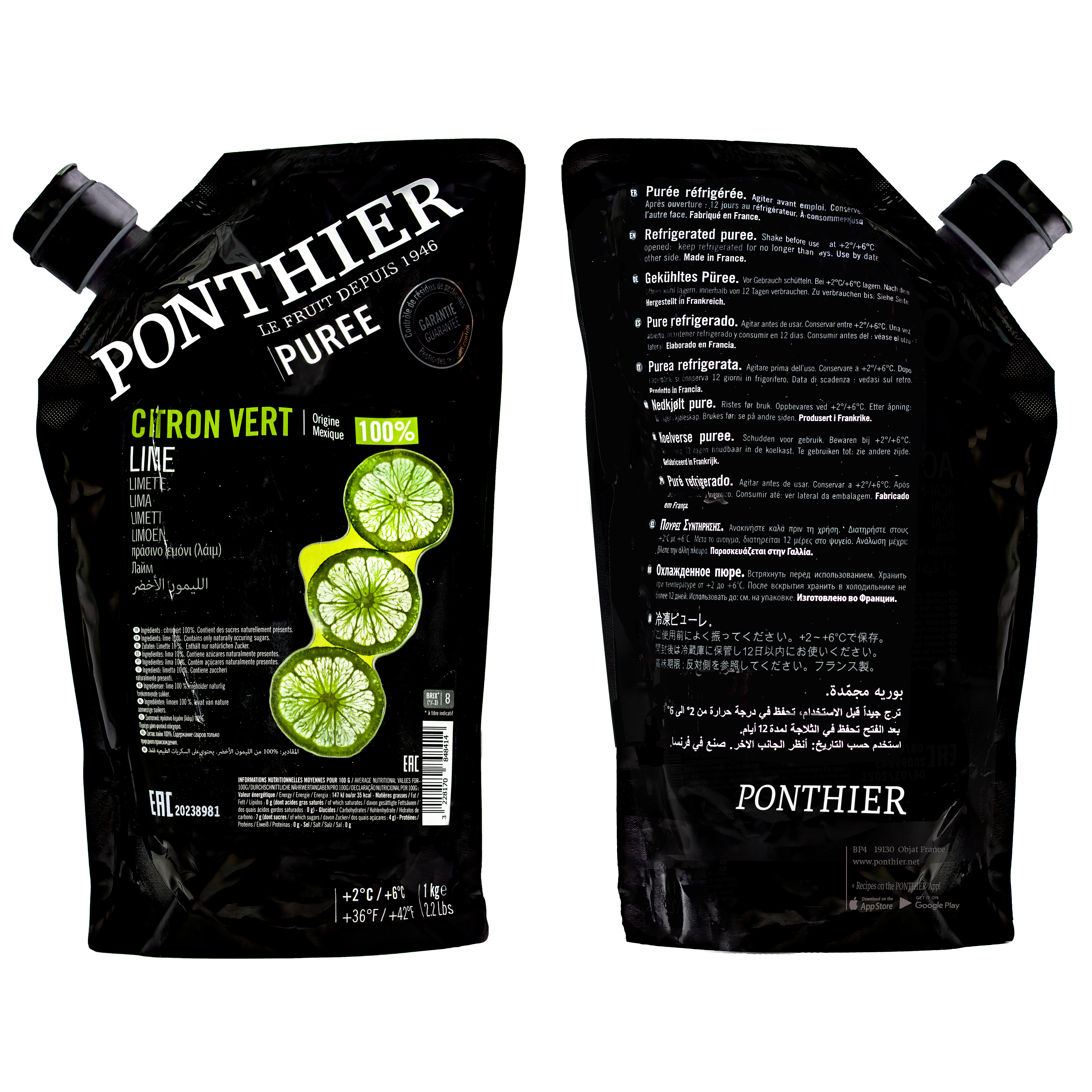 Ponthier LIMETTEN PÜREE Zitrus-Frucht-Püree 6x 1KG 