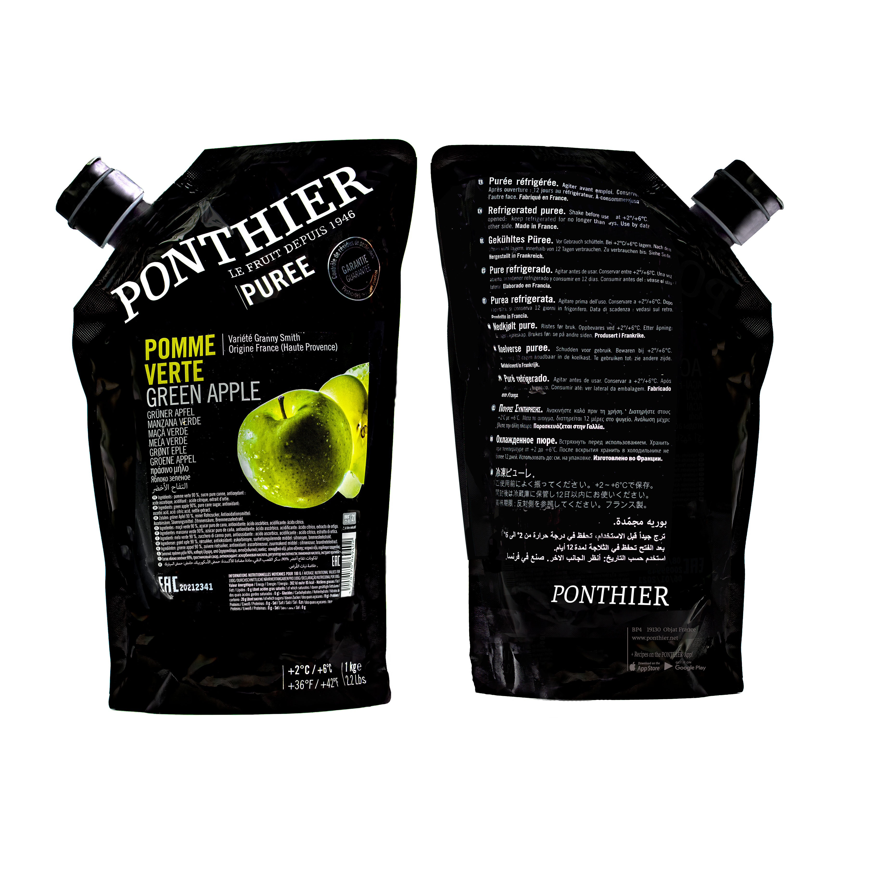 Ponthier APFEL PÜREE Grün Frucht-Mark-Püree 6x 1KG Granny Smith