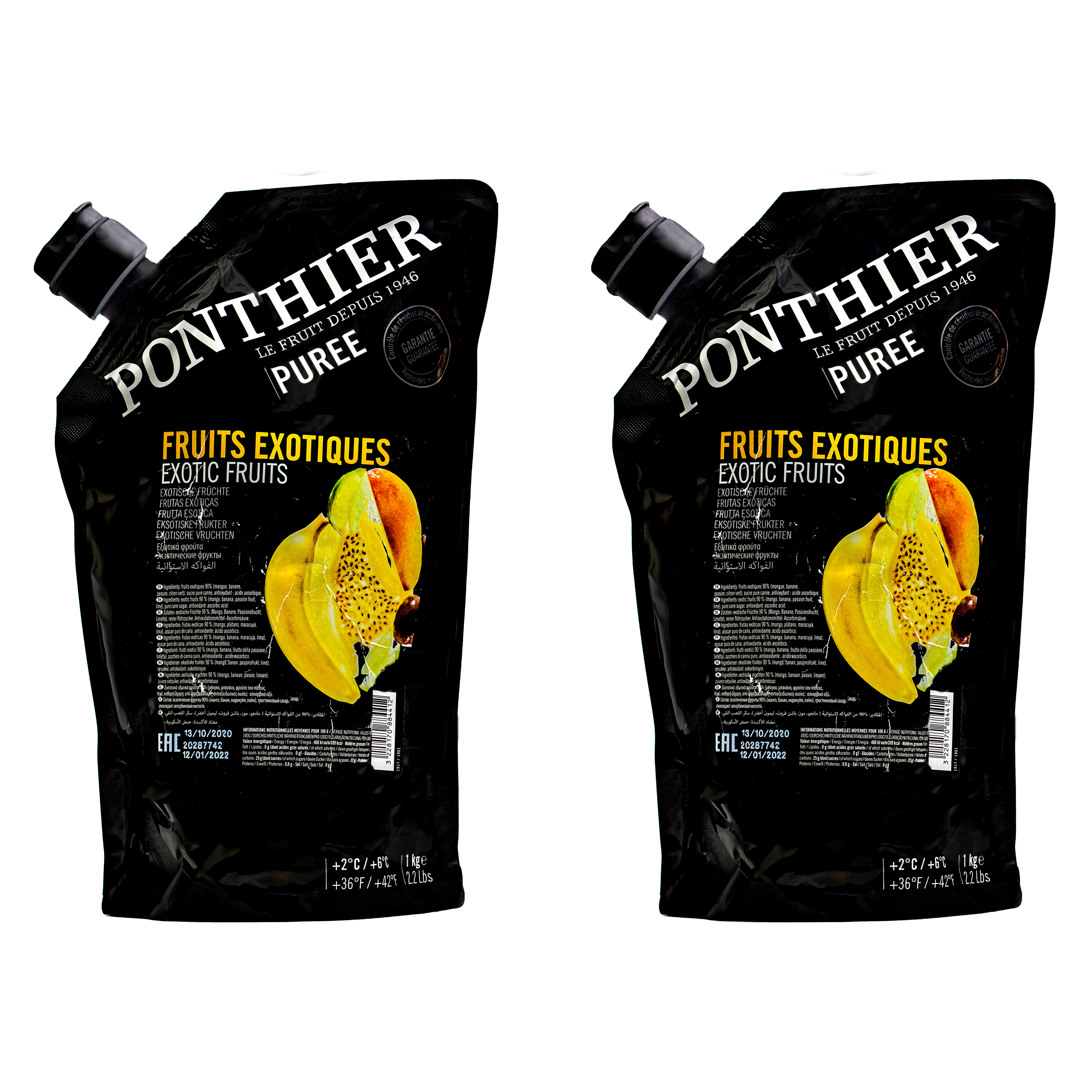 Ponthier EXOTIC PÜREE Mango Banane Maracuja Limette Püree 2x 1KG