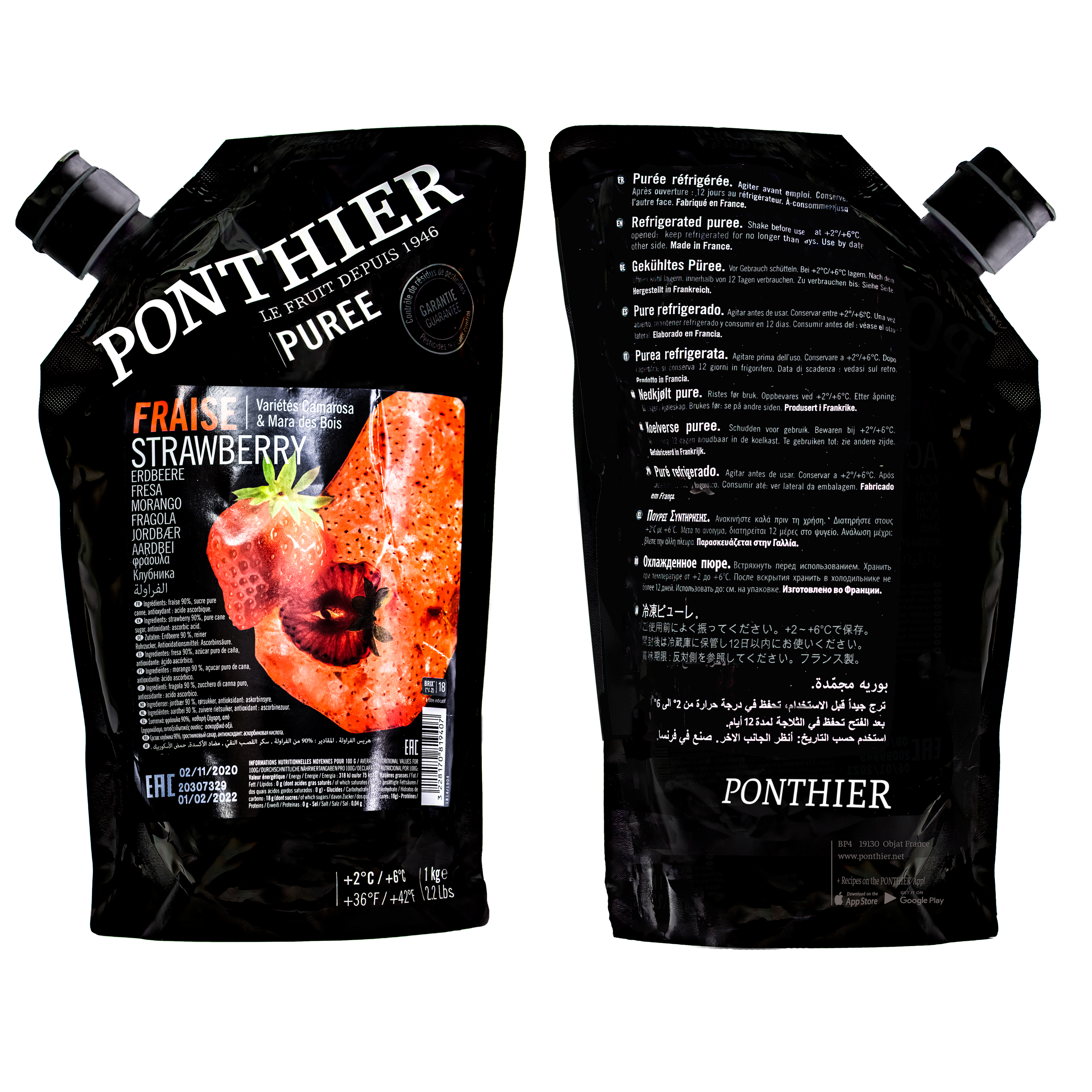 Ponthier ERDBEEREN PÜREE Camarossa-Mara-des-Bois-Beeren 6x 1KG