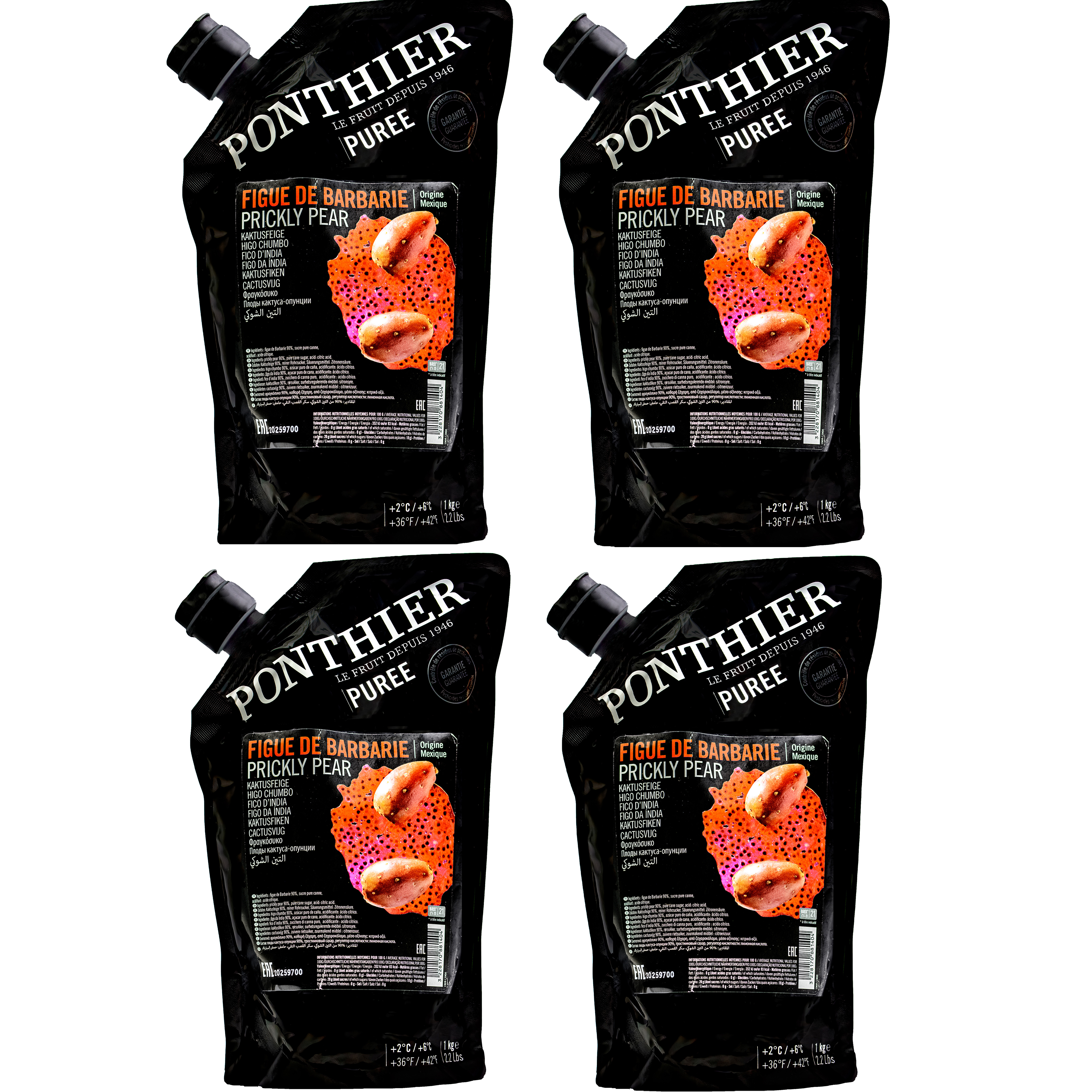 Ponthier KAKTUSFEIGE PÜREE Kaktus-Birnen-Frucht-Püree 4x 1KG
